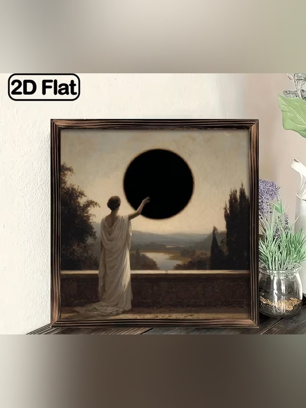 Classical Woman with Black Sun/Portal Art Print - Neutral Tones